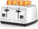 Lainsten Toaster 4 Slice Stainless Steel Extra Wide Slots,LCD Timer(Silver)