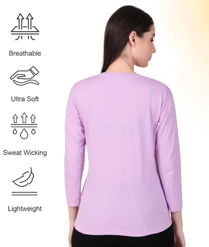 Image of Women's 3 /4 Sleeves Regular Fit V-Neck Cotton T-Shirt