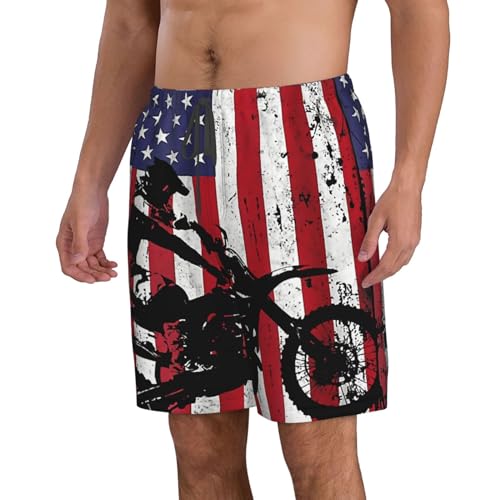 Motocross Dirt Bike American Flag Men'S Swim Shorts Beach Trunks Quick Dry Hawaiian Swimming Shorts with Pockets2