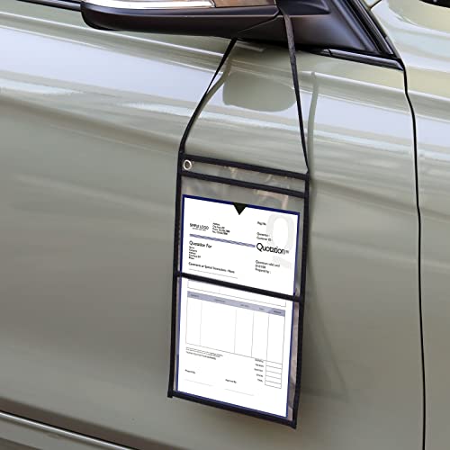 30 Pack Job Ticket Holders With Hanging Strap, 9 X 12 Dry Erase Pockets Shop Ticket Holders Clear Both Sides Plastic Sleeves With 1 Hole, Work Order Holder Sheet Protector Stitched Dual Pocket (Black) #TOP6