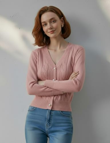Image of Women's Casual Slim Fit Cardigan Sweaters Long Sleeve Button Down Lightweight Waist Length