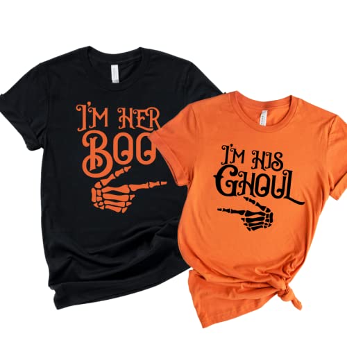 Her Boo His Ghoul His and Her Halloween Couple Outfits, His and Her Halloween Shirts, Matching Halloween Shirts For Couples, Halloween Tshirt Couple For Boyfriend, Girlfriend, Husband and Wife.