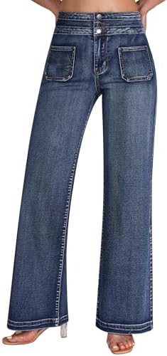 roswear Wide Leg Jeans Woman High Waist Stretchy Loose Denim Pant...