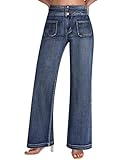 roswear Wide Leg Jeans Woman High Waist Stretchy Loose Denim Pants 104 Blue Large