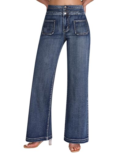 roswear Wide Leg Jeans Woman High Waist Stretchy Loose Denim Pants