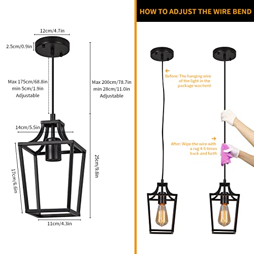 Foucasal Black Pendant Light For Kitchen Island Mini Lantern Pendant Light Fixtures Farmhouse Adjustable Height Hanging Pendant Lighting For Dining Room Foyer(E26 Bulb Base) #TOP4