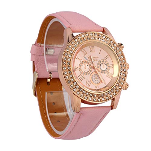 Bracelet Watch Quartz Pink Crystal Wrist Leather Ladies Analog Dial Women Women's Watch Women Watch in Bulk (Pink, One Size)