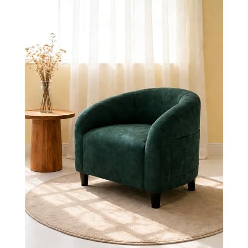 GarveeHome Accent Chair Velvet Club Chair Comfy Armrest Upholstered Barrel Chair with Soft Padded Seat for Living Room Bedroom Study Waiting Room(Retr