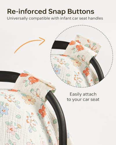 Babygreat 100% Muslin Cotton Car Seat Cover for Baby, Soft Breathable Car Seat Canopy, Universal Infant Carseat Cover Sun Protector, Lightweight Summer Stroller Cover for Boys Girls - Strawberry — view 3