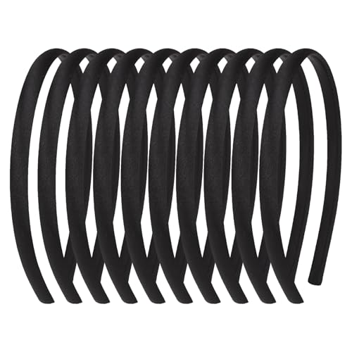 Fishdown 10 Pcs Black Headbands for Girls Skinny DIY Head Bands Hard Thin Headband with Teeth, 8mm Rubber Plastic Hairbands for Kids Teens Party Favors