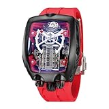 FEICE FM666 (Red) Watches for Men Automatic Skeleton Waterproof Mineral Glass Japanese Movement Supercar Wristwatch Breathable Silicone watch strap Anti Shock Business Tourbillon Watch Durable for Daily Wear Gift for All Occasions.