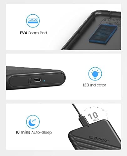 ORICO USB C Hard Drive Enclosure with USB C to C Cable for 2.5 inch SATA SSD HDD 6Gbps External Hard Drive Case Tool-free with UASP for MacBook Pro Air,Black (25PW1C-C3)