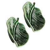 TEMPNAP Plato Decorativo Fácil de Limpiar de Cerámica en Forma de Hoja Verde, 2 Piezas Estilo Nórdico Minimalista, Adecuado para y Salas de