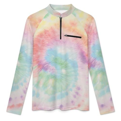 Mens Long Sleeve Mesh Fishing Shirts Pastel Tie Dye Swirl Rash Guard Fishing Running Tshirt Sun Protection Tee3