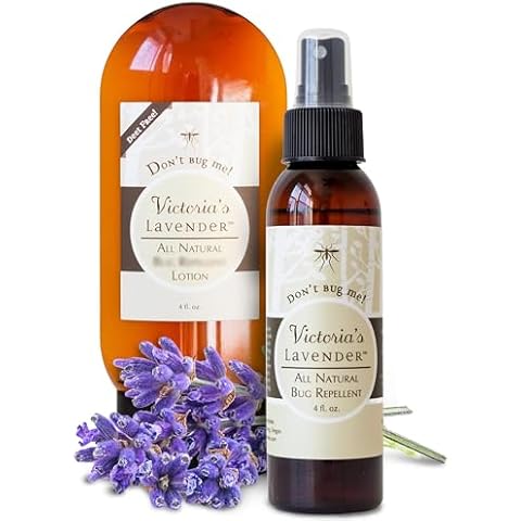 Victoria's Lavender Moisturizing Body Lotion with Essential Oils & Bug Spray Bundle - Perfect for Backpackers, Campers, Hikers, and Outdoor Activities Last up to 6 hrs - (4 oz Each) Cover