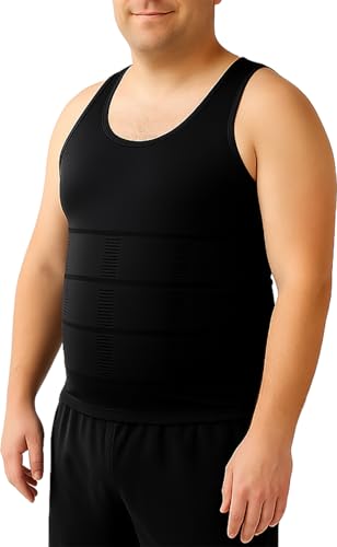 SELURE Shaping Tank Men 2.0 Compression Shirt Shapewear Workout Tops Breathable Shaper Vest Abs Abdomen Undershirt Black