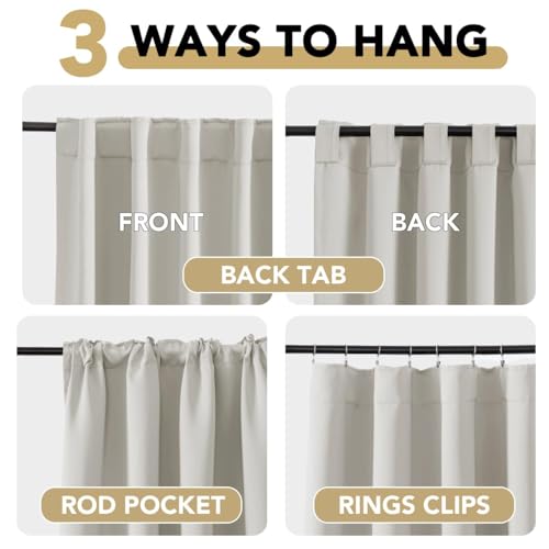 Image of H.VERSAILTEX Back Tab Curtains 102 Inch Long for Living Room, Rod Pocket Room Darkening Thermal Insulated Blackout Curtains, 52 x 102 Inch, Ivory /Cream, 2 Panels