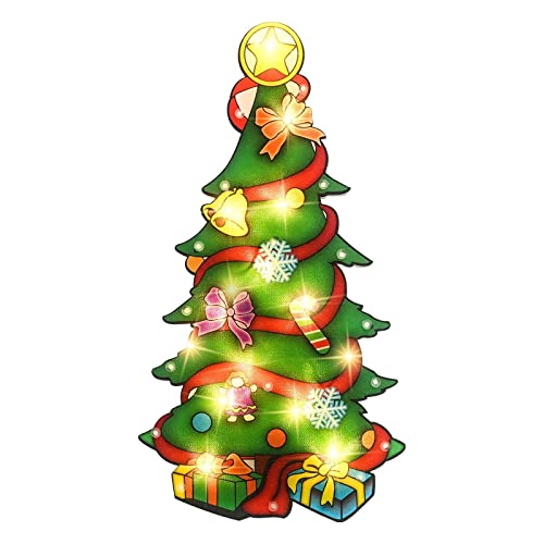 Alladinbox 17 Inch Lighted Christmas Tree Window Silhouette Christmas Decorations Build-In 12 Led - Wall Hanging/Table Mantel Light Up Holiday Ornament Indoor/Outdoor (2Aa Not Included) #TOP26