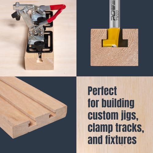 POWERTEC T Track Router Bit, Tungsten Carbide Tipped Router Bit, 1/4" Shank, 5/8" Dia., Slatwall, T Slot for Picture Frames, Compatible with 1/4" & 5/16" T Track Bolts (73022) by POWERTEC - Used condition - Image 2