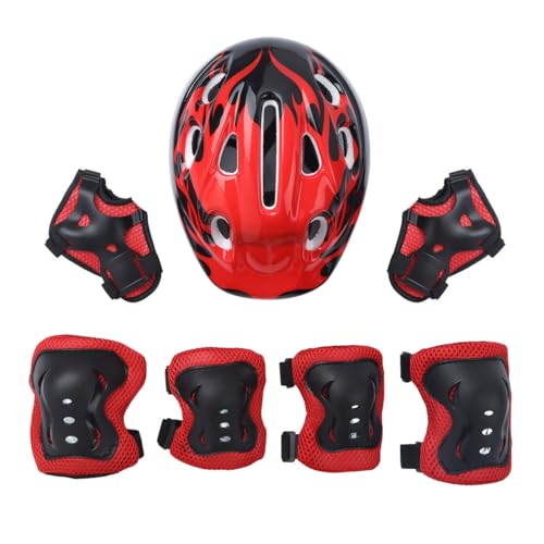 Eandarui 7Pcs Kids Protective Gear Set Adjustable Helmetand with Knee Elbow Wrist Safety Pads for Roller Scooter Skateboard Bicycle Red A One Size