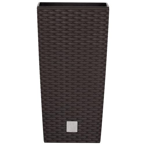 Annastore Pflanztopf aus Kunststoff H 42 cm inkl. Innentopf - wetterfest im stilvollen Rattan-Look - Pflanzsäule - Blumentopf - Blumenübertopf - Ø 22,5 cm/H 42,1 cm, Farbe Dunkelbraun