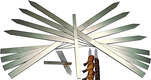 Green Home Professional Restaurant Stainless Steel Skewers | Flat Extra Long 24'' Inch | 2 MM Thickness | for Seekh Kebab, Tandoori, Brazilian BBQ | Made in India (10 MM Wide, Set of 12)
