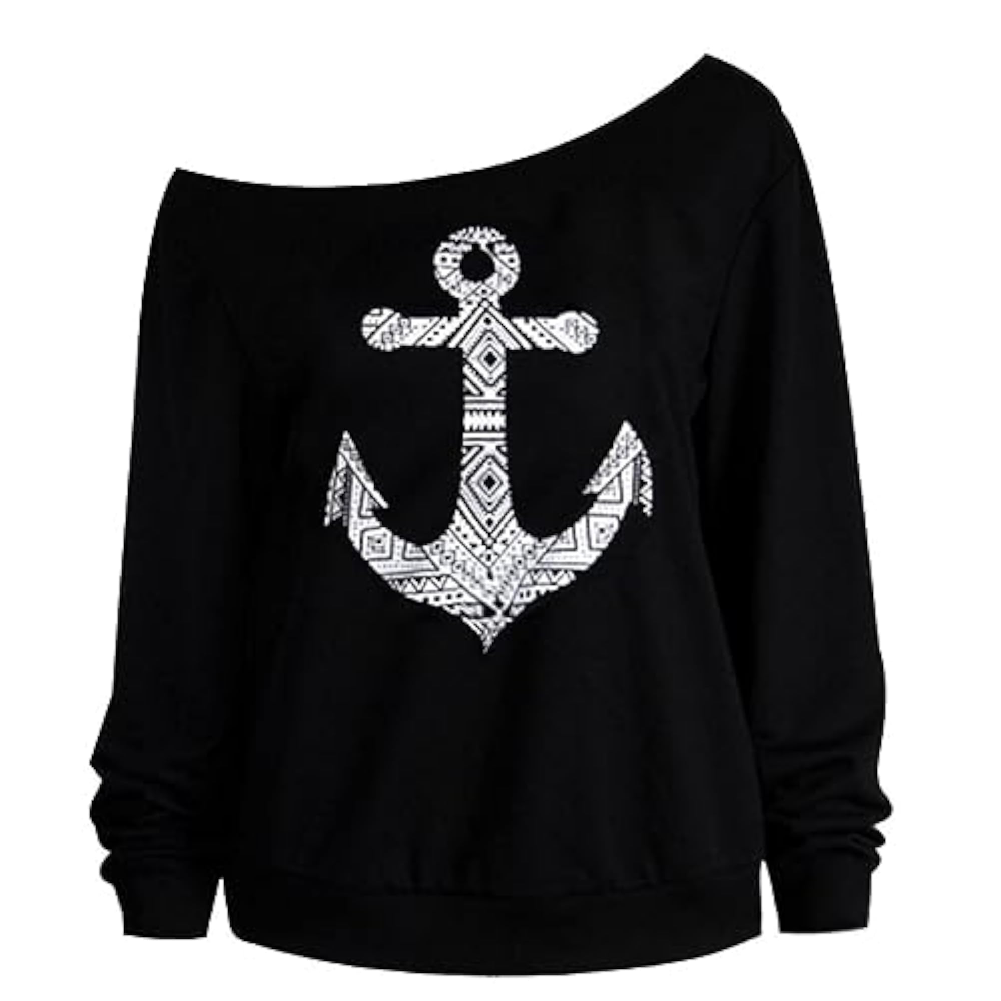 Women's Off Shoulder Long-Sleeved Sweatshirt in Black