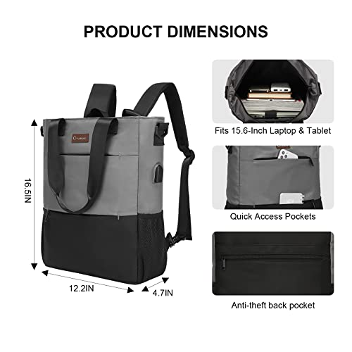 Cyureay Convertible Backpack Tote Women Laptop Daypack Water Resistant Casual Backpack For Work Computer Fits 15.6-Inch Laptop & Tablet, Grey #TOP4