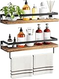 AMADA HOMEFURNISHING Bathroom Shelves with Towel Bar, Floating Shelves, Wall Shelves for Bathroom/Living Room/Kitchen/Bedroom, Rustic Brown, Set of 2 - AMFS01BN