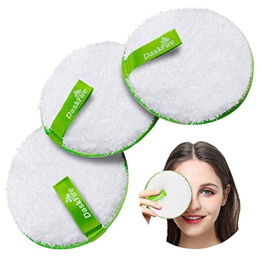 DaskFire Reusable Makeup Remover Pads, Facial Make Up Removal Wipes, Washable Face Cleaning Cloths, Soft Makeup Remover Rounds, Hypoallergenic for Mascara, Eye Shadow, Lipstick, Foundation -3 pcs, 4.5" Dia