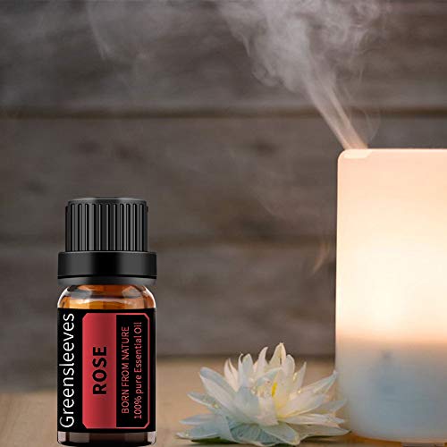 GREENSLEEVES Rose Essential Oil, 10ml Pure Plant-Based Fragrance Oil for Aromatherapy, Essential Oils for Diffuser, Air Freshener, Massage, Bath Bomb, Scented Candle Soap Making