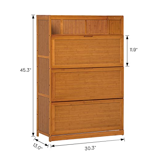 Monibloom Bamboo 7-Tier Shoe Organizer Rack Cabinet Storage Space Roofless 24-Pair Heels Boots, Hallway Entryway, Brown #TOP1