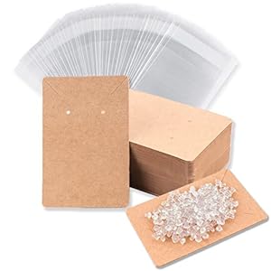Tarjetas de exhibición de aretes con 100 tarjetas de soporte para aretes, 200 piezas de parte trasera de aretes y 100 embalajes de joyería para aretes, collares, bolsas de joyería de 3.5 x 2.4