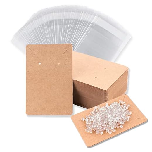 Earring Cards, Set Earring Display Cards with 100 Pcs Earring Holder Cards 200 Pcs Earring Backs and 100 Jewelry Packaging for Earrings Necklace Jewelry Display, Jewelry Bags 3.5x2.4 Inches (Brown)