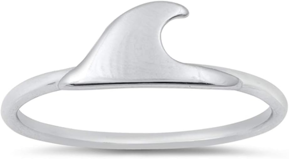 High Polish Wave Ocean Shark Ring New .925 Sterling Silver Band Sizes 4-12