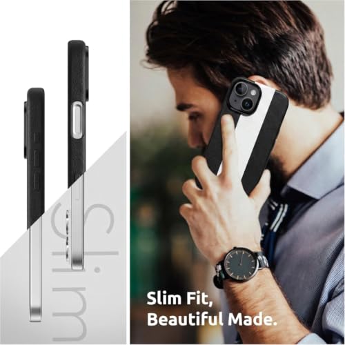 Image of DIZORO Leather Case for iPhone 15, Men Women Luxury Elegant Slim Business PU Cover Soft Non-Slip Grip Shockproof Anti-Scratch Protective Back Cover Black White