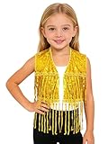 Agoky Chaleco Sin Mangas con Flecos Y Lentejuelas Brillantes para Niñas Traje para Bailes De Jazz Cha-cha-cha Y Competiciones Dorado 13-14 años