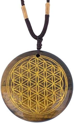 Flower of Life Polished Gemstone Stone Amulet Pendant Lapis Lazuli Tigers Eye for Protection and Health (Tiger's Eye)