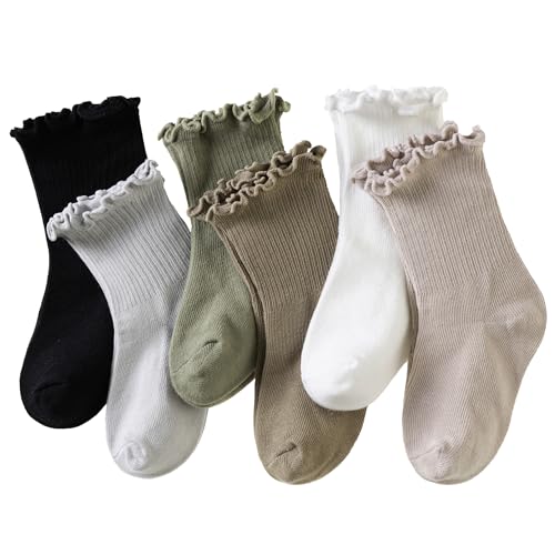 Velice Baby Girls Ruffle Socks Infant Toddler Girls Frilly Dress Cute Crew Socks 6 Pairs(Assorted Color B, 1-3T)