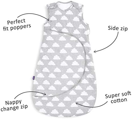 Snuz Pouch Baby Sleeping Bag, 2.5 Tog  Cloud Nine Design  Soft 100% Cotton with Zip For Easy Nappy Changing  0-6M