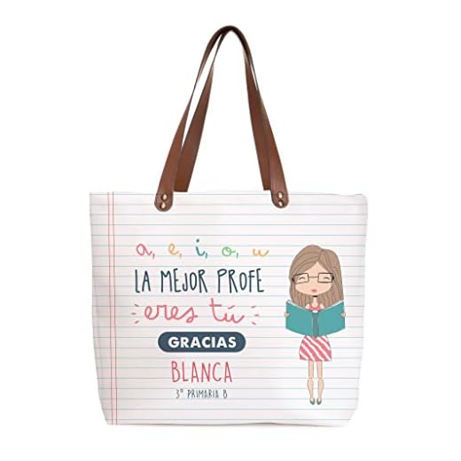 Wanapix | Bolso Personalizado Profesores | Regalo Personalizado con Nombre y Texto | Bolso Shopper Polipiel | 32 litros | 58 x 38 cm | Detalle Original | Mejor Profe (a,e,i,o,u)