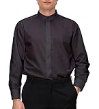 OmegaTux Men’s Banded Collar(Mandarin Collar) Black Dress Shirt, Non Pleat (20.5-37)
