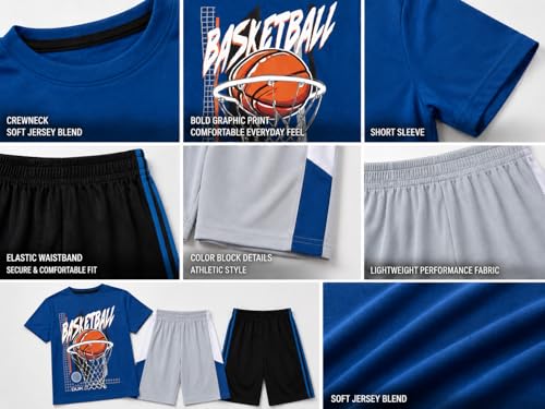 Image of Pro Athlete Active Boys Short Sets - 3 Piece Performance Short Sleeve T-Shirt and Dry Fit Shorts - Boys Athletic Sets (8-16)