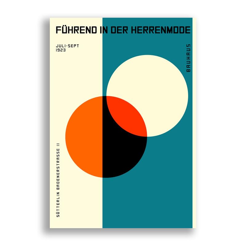 FAB Bauhaus Herrenmode 1923 Orange Circle on Blue - Modern Abstract Home Wall Décor - Art Prints for Living Room - Unframed Photo Poster (50cm x 70cm)