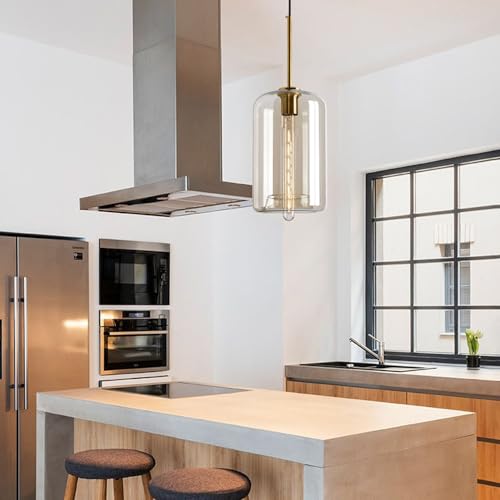 Iluminación para isla de cocina con pantalla de cristal ámbar 6