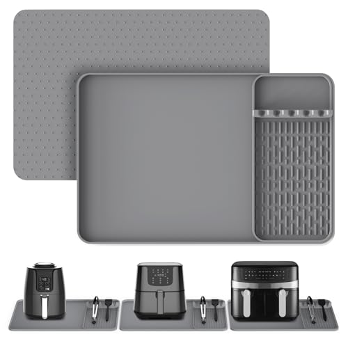 Image of Silicone Heat Resistant Mats for Countertop,24x16 Inch Air Fryer Mat with Kitchen Accessories Holder Pad for Microwave /Oven,Compatible with Ninja /Cosori /Chefman /Toshiba,Kitchen Countertop Protector