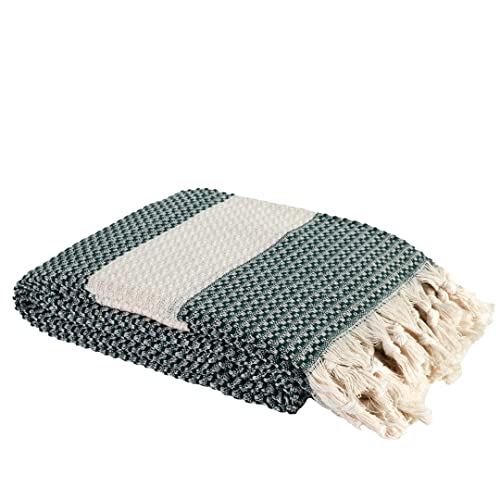 Aegean Concept Blanket, Vintage Boho Rustic 100% Cotton Super Soft 90"X102" (230 Cm X 260 Cm) King Size,Adult Turkish Muslin Light, Cozy Couch Bedcover King Blankets, (Dark Green) #TOP7