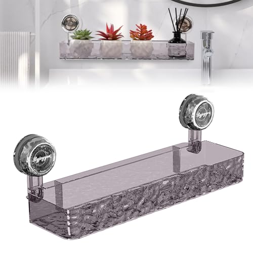 Corrugated Suction Cup Storage Holder, Movable Suction Cup Shower Shelf, No-Drill Wall Mounted Storage Holder for Bathroom Kitchen Storage Rack Shelf Showers Accessories, Glacier Pattern(Dark Grey)