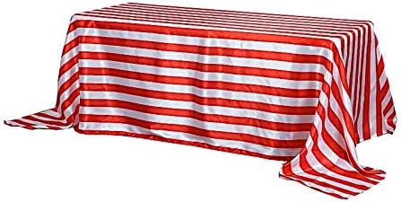 BalsaCircle Mantel rectangular de satén con rayas rojas y blancas de 90 x 132 pulgadas, para bodas, fiestas, cocina, comedor, decoración de ropa de