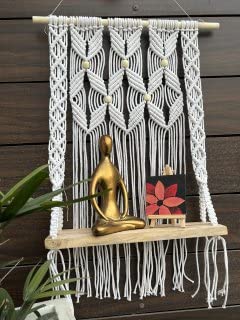 LOVE N BEYOND LILAC Macrame Plant Hangers Indoor Outdoor Wall Planter Decorative Flower Pot Holder Boho Home Decor, with Real Wood Shelve (White). 4